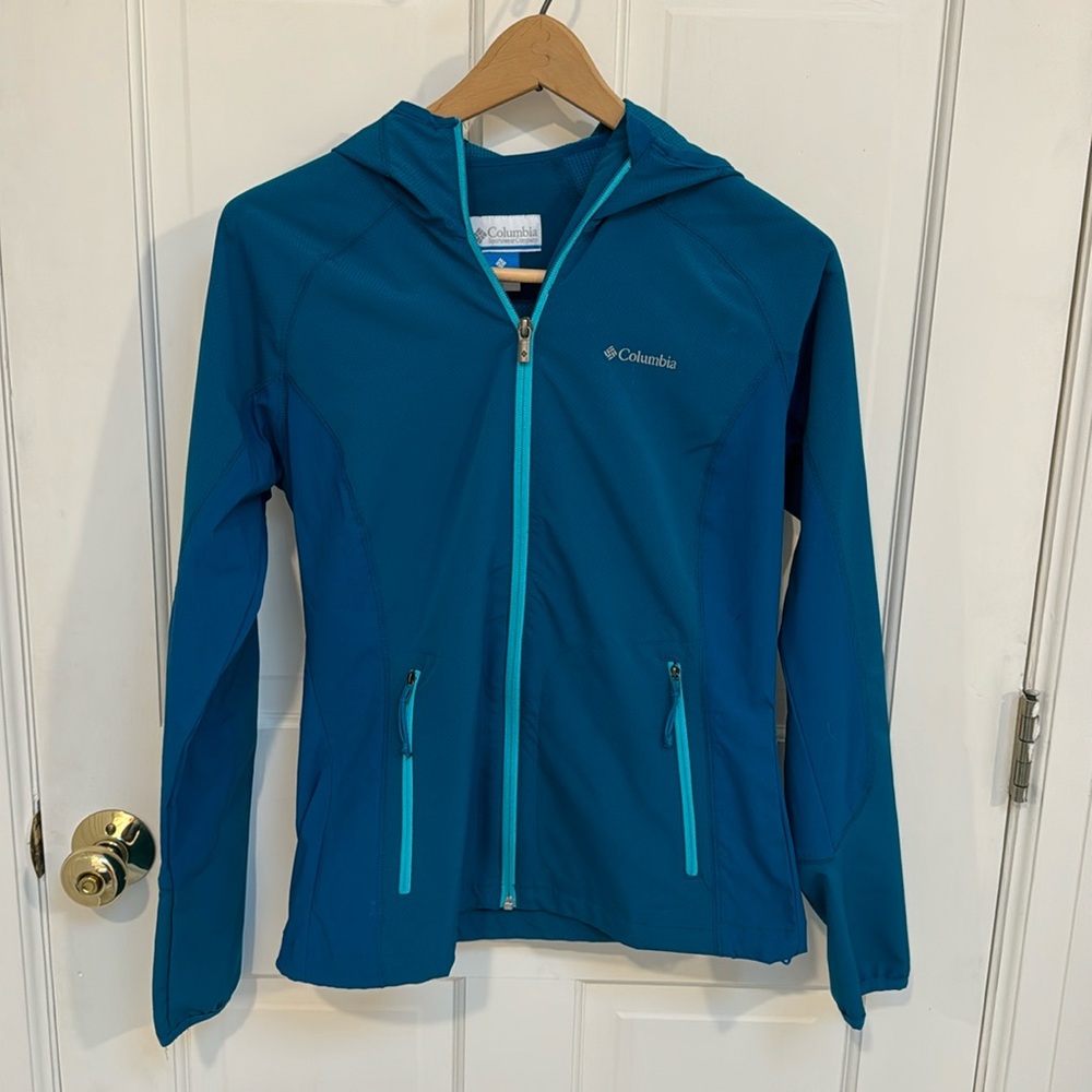 Columbia Womens Blue Zip Up Hooded Windbreaker with Pockets Size Small